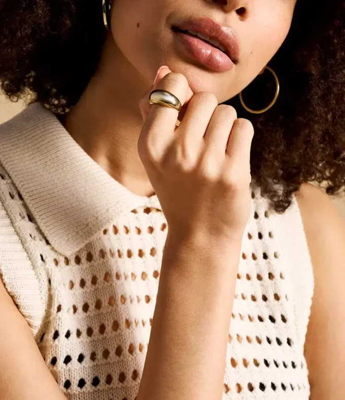 Bague Ellis Domed Collection en acier inoxydable doré