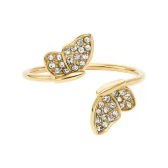 Bague empilable Sutton Pavé Butterfly en acier inoxydable doré
