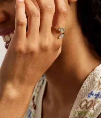 Bague empilable Sutton Pavé Butterfly en acier inoxydable doré