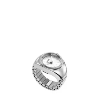 Bague montre à deux aiguilles en acier inoxydable