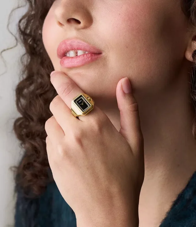 Bague-montre Raquel Montre à deux aiguilles en acier inoxydable doré