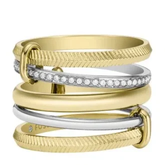 Bague Prestack Harlow en acier inoxydable bicolore à texture linéaire