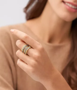 Bague Prestack Harlow en acier inoxydable bicolore à texture linéaire
