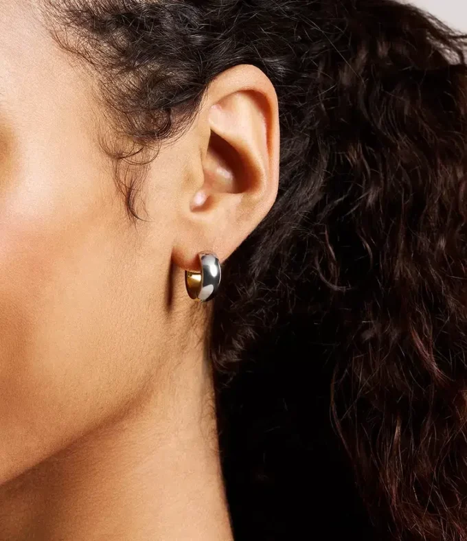 Boucles d&rsquo;oreilles créoles en acier inoxydable bicolore Ellis Domed Collection