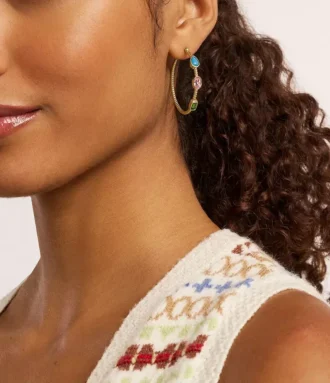 Boucles d&rsquo;oreilles créoles en acier inoxydable doré de la collection Good Luck