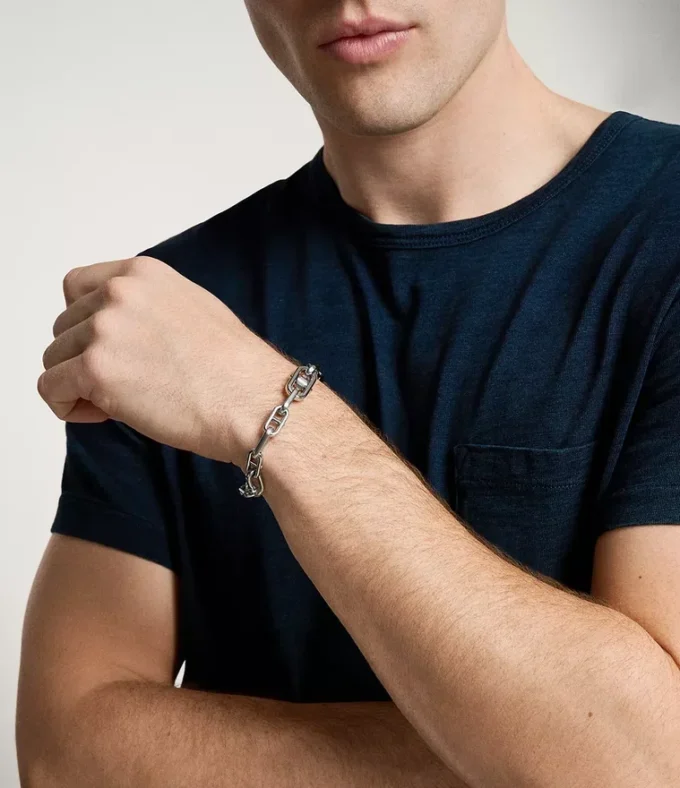 Bracelet à chaîne en acier inoxydable avec texture moletée