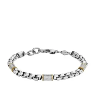 Bracelet chaîne en acier inoxydable bicolore à texture moletée à la machine