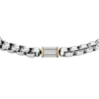Bracelet chaîne en acier inoxydable bicolore à texture moletée à la machine