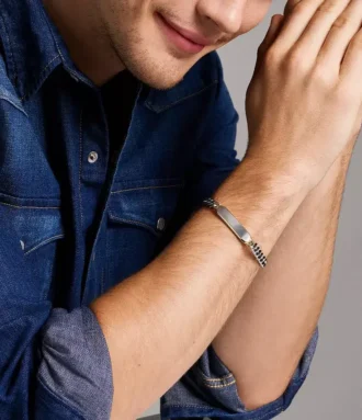 Bracelet d&rsquo;identité Ellis en acier inoxydable bicolore