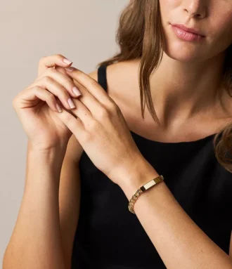 Bracelet d&rsquo;identité Ellis en acier inoxydable doré