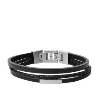 Bracelet en cuir noir à plusieurs rangs Townsman
