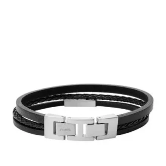 Bracelet en cuir noir à plusieurs rangs Townsman