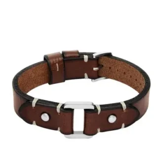 Bracelet Machine en acier inoxydable robuste et cuir marron