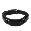 Bracelet Machine en acier inoxydable robuste et cuir rembourré noir