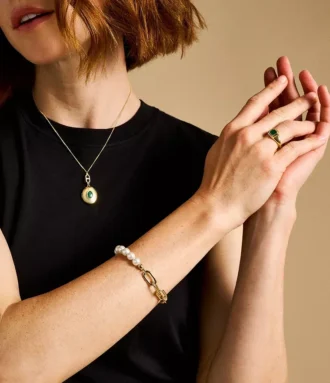 Bracelet à maillons en acier inoxydable doré Heritage Pearl D-Link