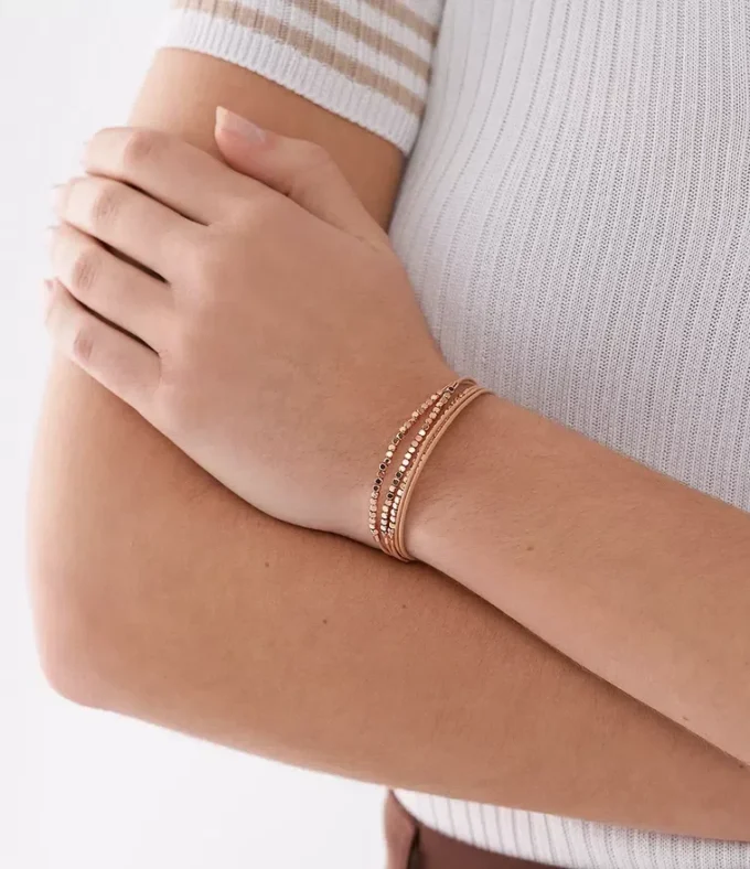 Bracelet à maillons en cuir marron