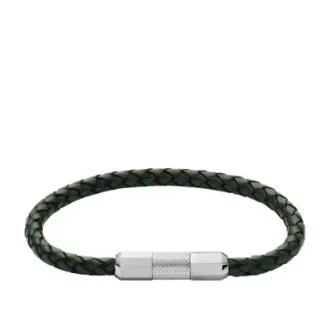 Bracelet à maillons en cuir texturé et acier inoxydable