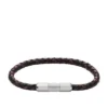 Bracelet à maillons en cuir texturé et acier inoxydable
