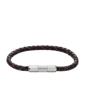 Bracelet à maillons en cuir texturé et acier inoxydable