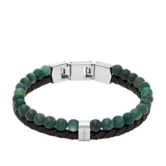 Bracelet à plusieurs rangs en cuir marron et perles Townsman