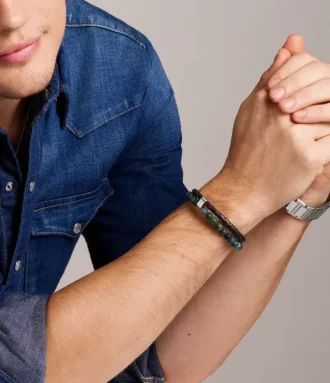 Bracelet à plusieurs rangs en cuir marron et perles Townsman