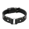 Bracelet robuste en acier inoxydable et cuir noir Bracelet robuste en acier inoxydable et cuir noir