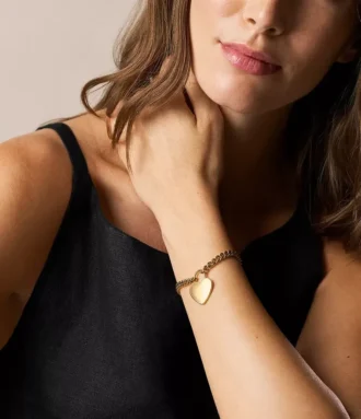 Bracelet Sutton en acier inoxydable doré avec cœur