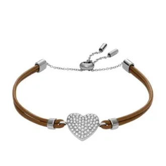 Bracelet Sutton Glitz Heart en cuir marron