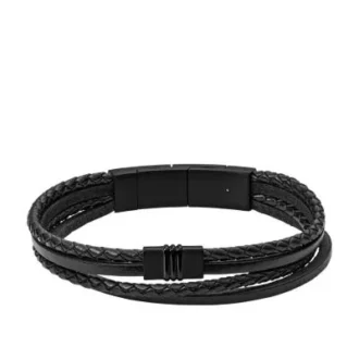 Bracelet Townsman à plusieurs rangs en cuir noir Bracelet Townsman à plusieurs rangs en cuir noir