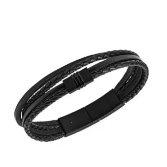 Bracelet Townsman à plusieurs rangs en cuir noir Bracelet Townsman à plusieurs rangs en cuir noir