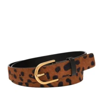 Ceinture D-Link en cuir de veau à poils longs imprimé léopard