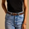 Ceinture D-Link en cuir de veau à poils longs imprimé léopard