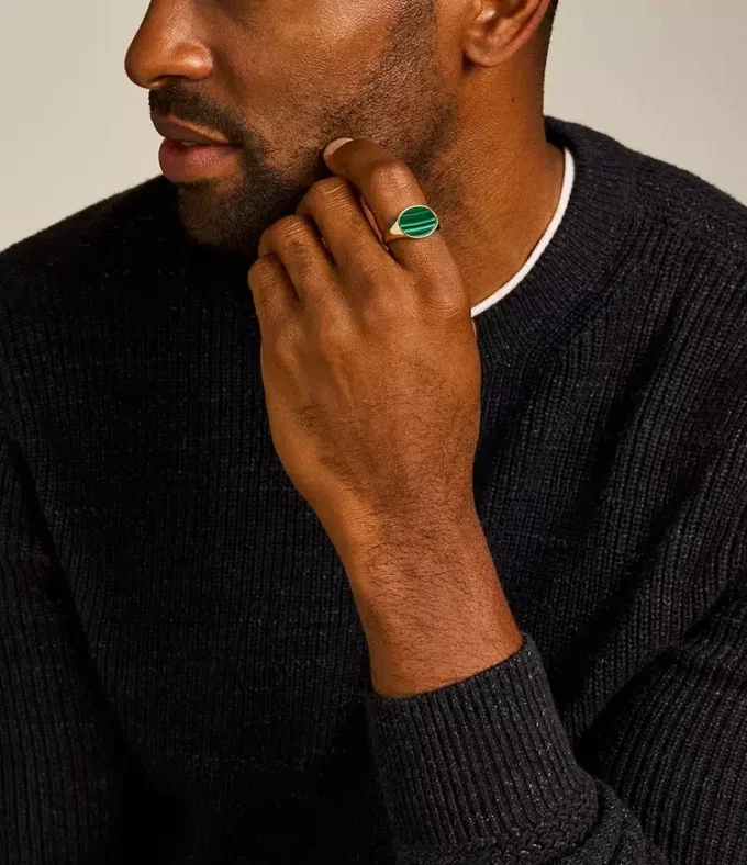 Collection Ellis Signet Bague chevalière en malachite verte Collection Ellis Signet Bague chevalière en malachite verte