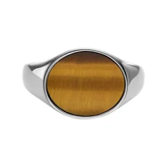 Collection Ellis Signet Bague chevalière œil-de-tigre marron Collection Ellis Signet Bague chevalière œil-de-tigre marron