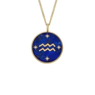 Collier Aquarius Sutton Zodiac en acier inoxydable doré avec pendentif en lapis-lazuli bleu