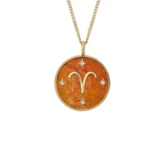 Collier avec pendentif en acier inoxydable doré et cornaline rouge du signe du Bélier Sutton Zodiac