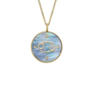 Collier Cancer Sutton Zodiac en acier inoxydable doré avec pendentif en nacre noire