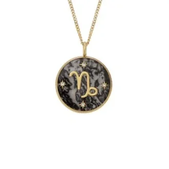 Collier Capricorne Sutton Zodiac en acier inoxydable doré avec pendentif en hématite grise