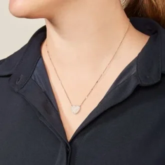 Collier en acier inoxydable doré à l&rsquo;or rose avec cœur en mosaïque