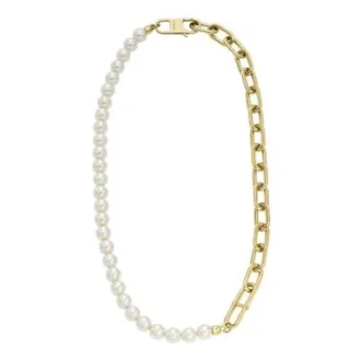 Collier Heritage Pearl D-Link en acier inoxydable doré