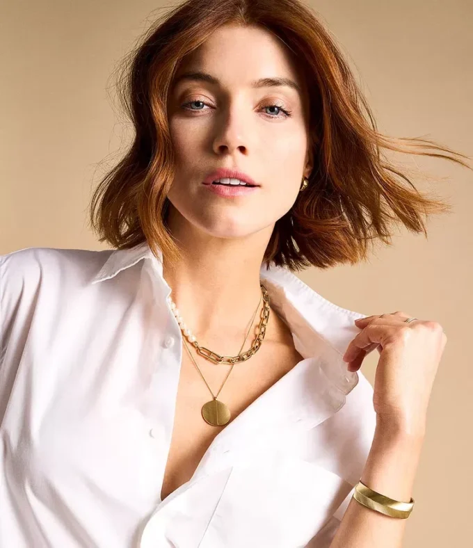 Collier Heritage Pearl D-Link en acier inoxydable doré