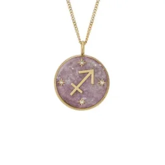 Collier pendentif en acier inoxydable doré avec améthyste violette du signe du Sagittaire Sutton Zodiac