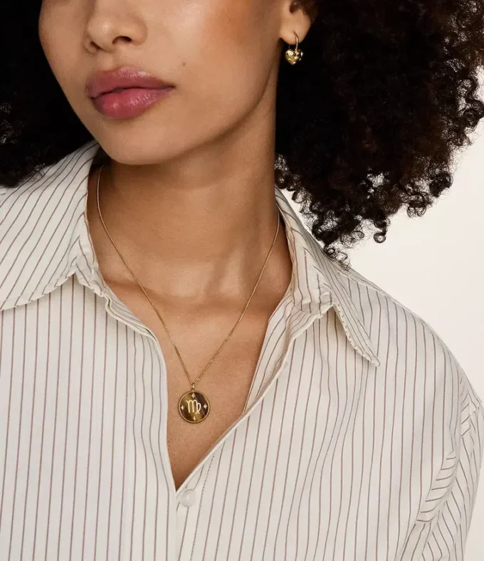 Collier pendentif en acier inoxydable doré avec œil de tigre Virgo Sutton Zodiac