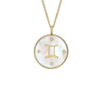 Collier pendentif en acier inoxydable doré et nacre blanche Gemini Sutton Zodiac