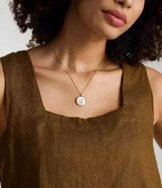 Collier pendentif en acier inoxydable doré et nacre blanche Gemini Sutton Zodiac