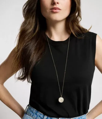 Collier pendentif Merrit Classic en acier inoxydable doré et nacre