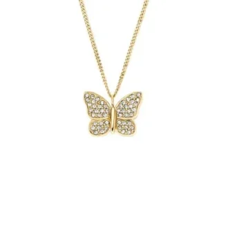 Collier pendentif papillon pavé Sutton en acier inoxydable doré
