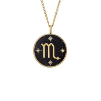 Collier Scorpion Sutton Zodiac en acier inoxydable doré avec pendentif en grès noir