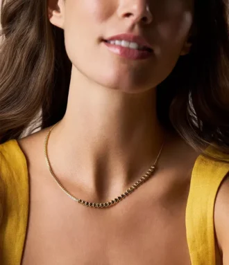 Collier tennis Sutton Love-All en laiton doré avec maillons en forme de cœur