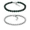 Ensemble cadeau bracelet en acier inoxydable et agate verte
